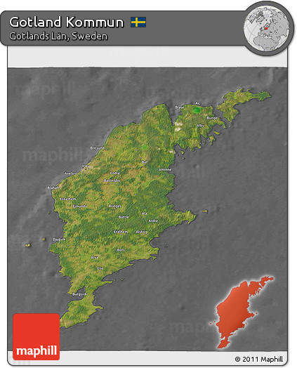 Satellite 3D Map of Gotland Kommun, desaturated