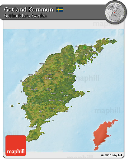 Satellite 3D Map of Gotland Kommun, physical outside
