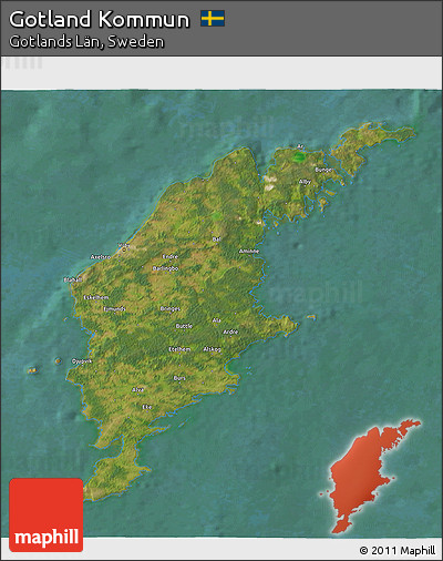 Satellite 3D Map of Gotland Kommun, single color outside
