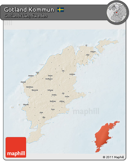 Shaded Relief 3D Map of Gotland Kommun, lighten