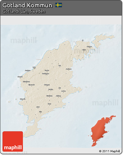 Shaded Relief 3D Map of Gotland Kommun, lighten