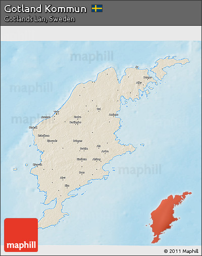 Shaded Relief 3D Map of Gotland Kommun, single color outside