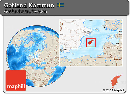 Shaded Relief Location Map of Gotland Kommun, highlighted country, highlighted parent region
