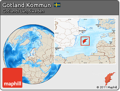 Shaded Relief Location Map of Gotland Kommun, highlighted country, highlighted parent region