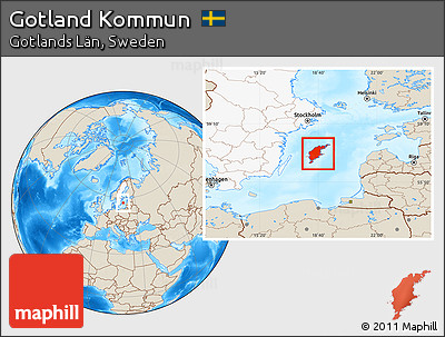 Shaded Relief Location Map of Gotland Kommun, highlighted country, highlighted parent region