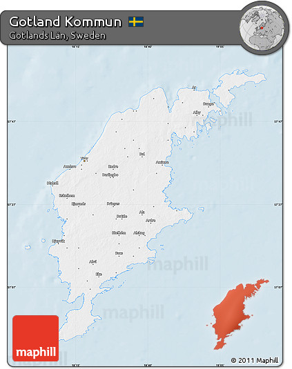 Silver Style Map of Gotland Kommun, single color outside