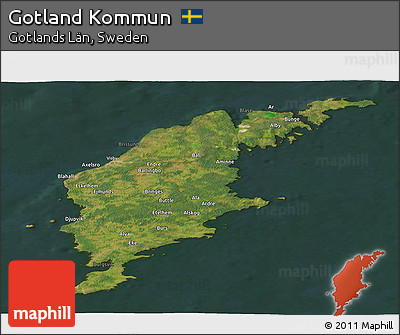 Satellite Panoramic Map of Gotland Kommun, darken