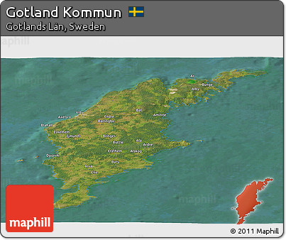 Satellite Panoramic Map of Gotland Kommun, single color outside