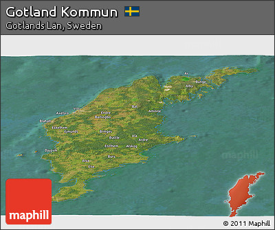 Satellite Panoramic Map of Gotland Kommun, single color outside