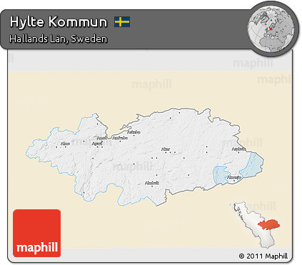 Classic Style 3D Map of Hylte Kommun, single color outside