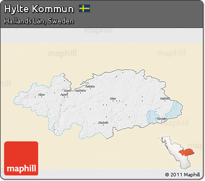Classic Style 3D Map of Hylte Kommun, single color outside