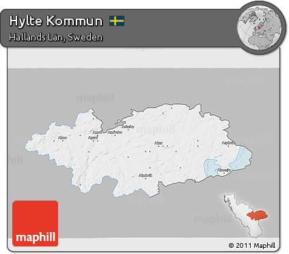 Gray 3D Map of Hylte Kommun, single color outside