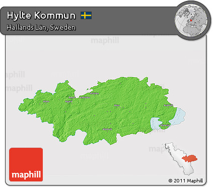 Political 3D Map of Hylte Kommun, single color outside