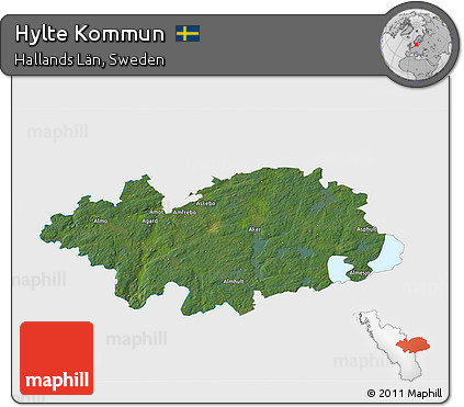 Satellite 3D Map of Hylte Kommun, single color outside