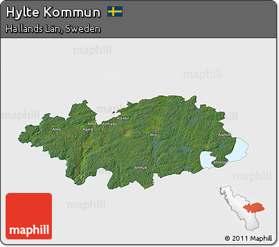 Satellite 3D Map of Hylte Kommun, single color outside