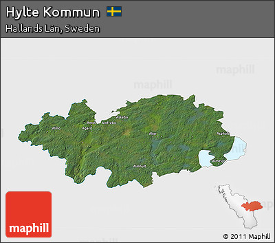 Satellite 3D Map of Hylte Kommun, single color outside