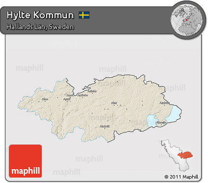 Shaded Relief 3D Map of Hylte Kommun, single color outside