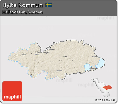 Shaded Relief 3D Map of Hylte Kommun, single color outside