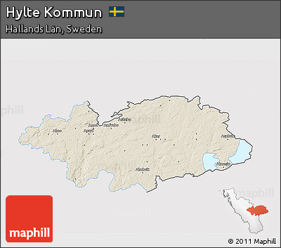 Shaded Relief 3D Map of Hylte Kommun, single color outside