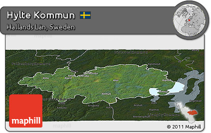 Satellite Panoramic Map of Hylte Kommun, darken