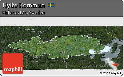 Satellite Panoramic Map of Hylte Kommun, darken