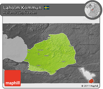 Physical 3D Map of Laholm Kommun, darken, desaturated