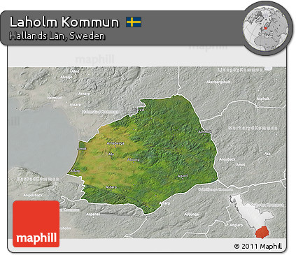 Satellite 3D Map of Laholm Kommun, lighten, semi-desaturated