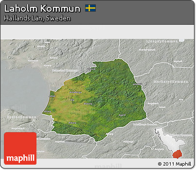 Satellite 3D Map of Laholm Kommun, lighten, semi-desaturated