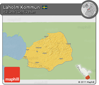 Savanna Style 3D Map of Laholm Kommun, single color outside