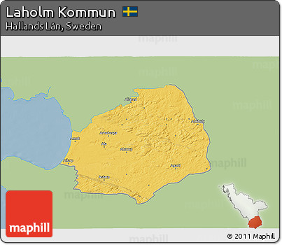 Savanna Style 3D Map of Laholm Kommun, single color outside