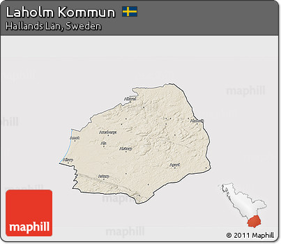 Shaded Relief 3D Map of Laholm Kommun, cropped outside