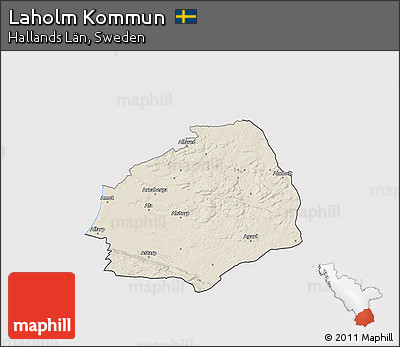 Shaded Relief 3D Map of Laholm Kommun, cropped outside