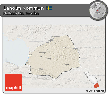 Shaded Relief 3D Map of Laholm Kommun, lighten
