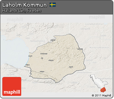 Shaded Relief 3D Map of Laholm Kommun, lighten