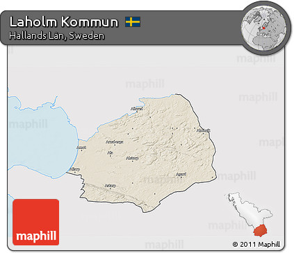 Shaded Relief 3D Map of Laholm Kommun, single color outside