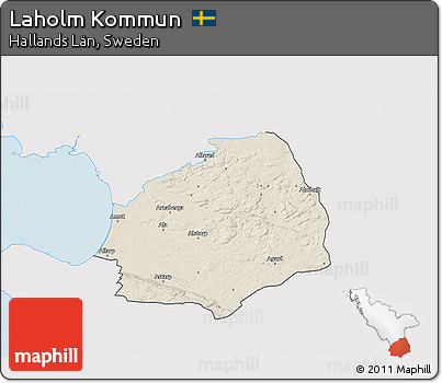 Shaded Relief 3D Map of Laholm Kommun, single color outside