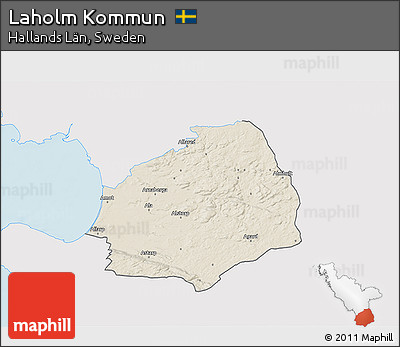 Shaded Relief 3D Map of Laholm Kommun, single color outside