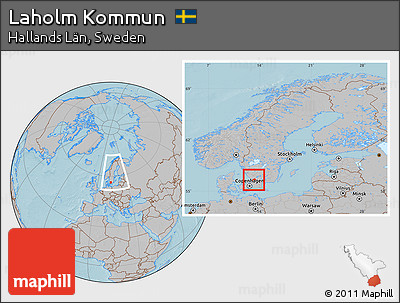 Gray Location Map of Laholm Kommun, within the entire country, hill shading