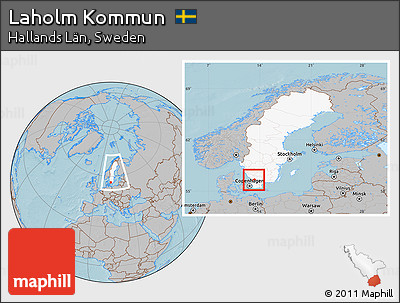 Gray Location Map of Laholm Kommun, highlighted country, within the entire country, hill shading