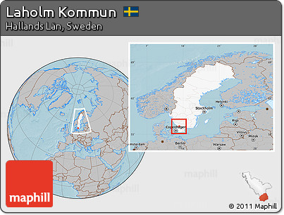 Gray Location Map of Laholm Kommun, highlighted country, within the entire country, hill shading