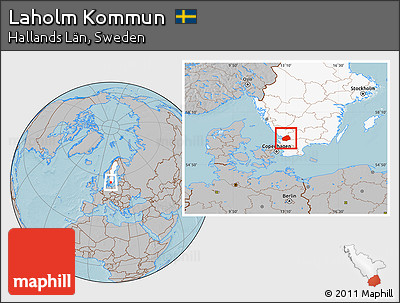 Gray Location Map of Laholm Kommun, highlighted country, hill shading