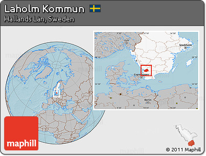 Gray Location Map of Laholm Kommun, highlighted country, hill shading