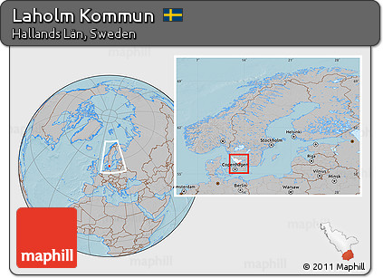 Gray Location Map of Laholm Kommun, highlighted parent region, within the entire country, hill shading