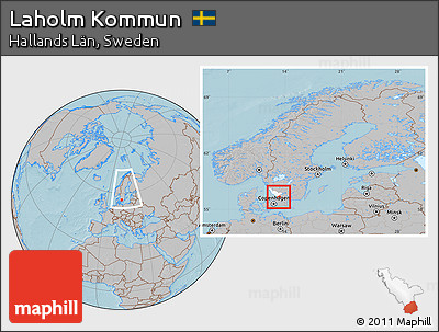 Gray Location Map of Laholm Kommun, highlighted parent region, within the entire country, hill shading