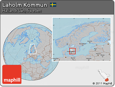 Gray Location Map of Laholm Kommun, highlighted parent region, within the entire country, hill shading