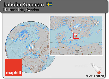 Gray Location Map of Laholm Kommun, highlighted parent region, hill shading