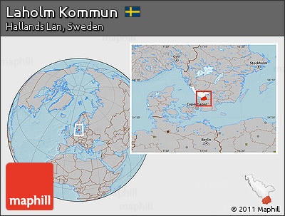 Gray Location Map of Laholm Kommun, highlighted parent region, hill shading