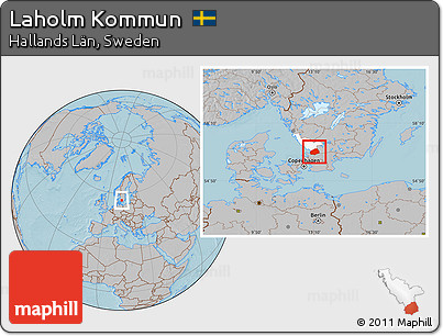 Gray Location Map of Laholm Kommun, highlighted parent region, hill shading