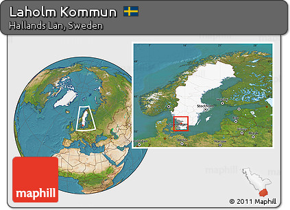 Satellite Location Map of Laholm Kommun, highlighted country, highlighted parent region, within the entire country