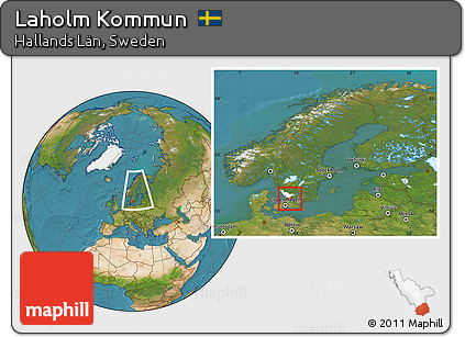 Satellite Location Map of Laholm Kommun, highlighted parent region, within the entire country